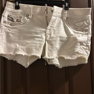 Vigoss White Distressed Jean Shorts with patriotic accents